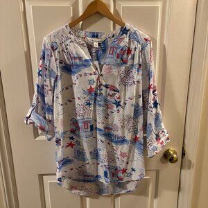 Tantrums Red White Blue Patriotic Button-Down Shirt ~ L ~ NWT ~ Beach ~ 4th July